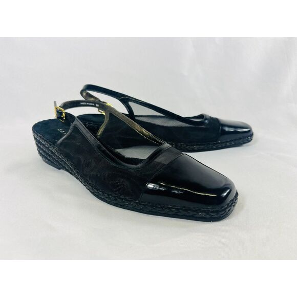 David Tate Portos Black Slingback Wedges Mesh 8M - Picture 2 of 9